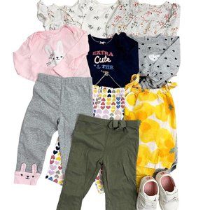 Carter's Baby Girl Lot of 10 Pieces of Baby Clothes and Snickers, Pre-Owned